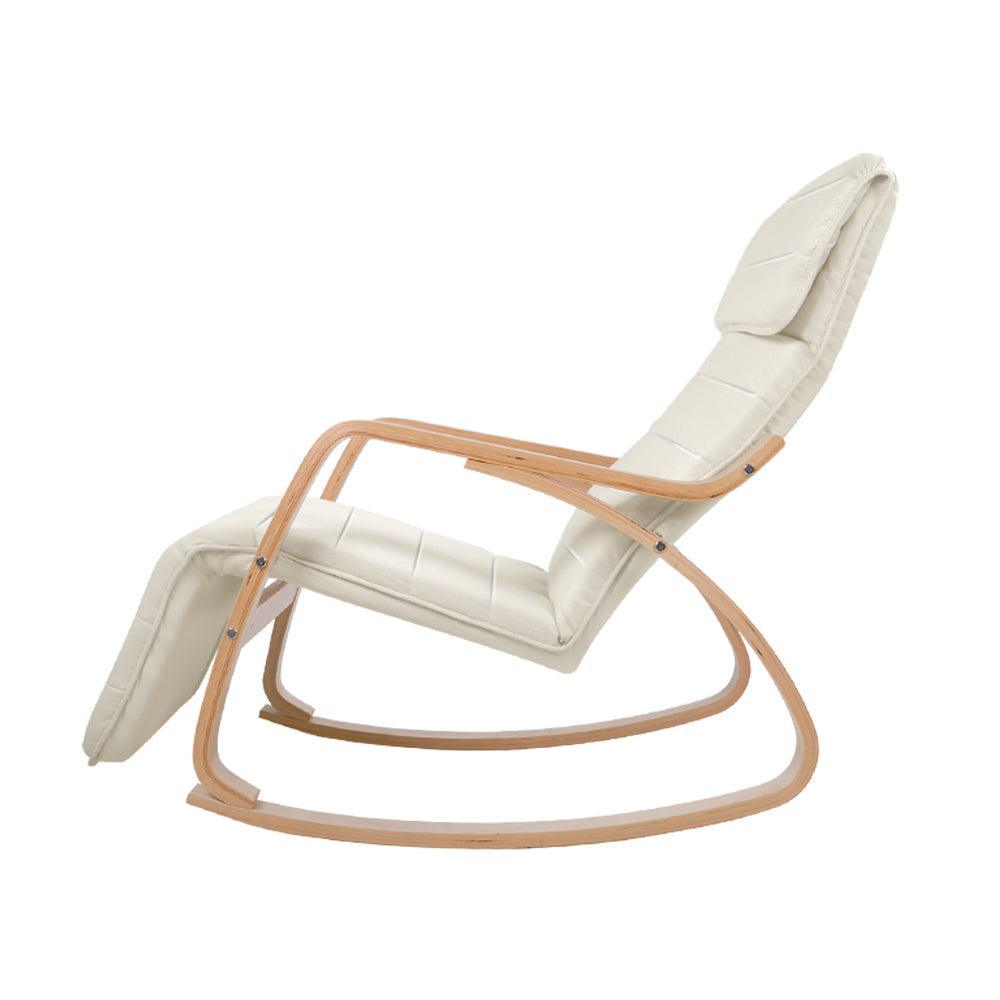 Artiss Fabric Rocking Armchair with Adjustable Footrest - Beige - John Cootes