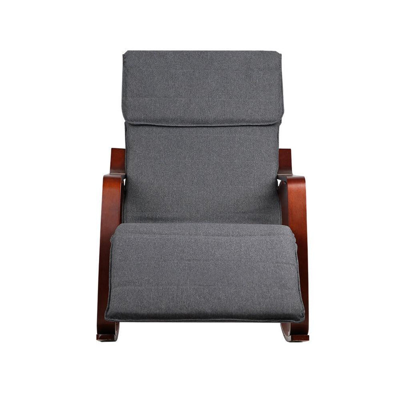 Artiss Fabric Rocking Armchair with Adjustable Footrest - Charcoal - John Cootes