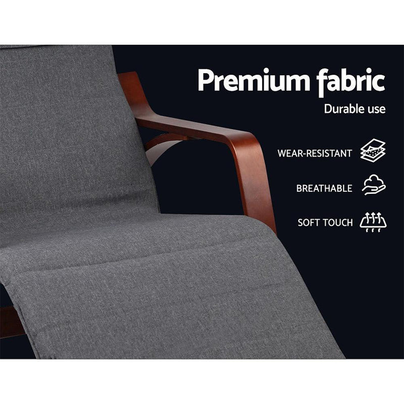Artiss Fabric Rocking Armchair with Adjustable Footrest - Charcoal - John Cootes
