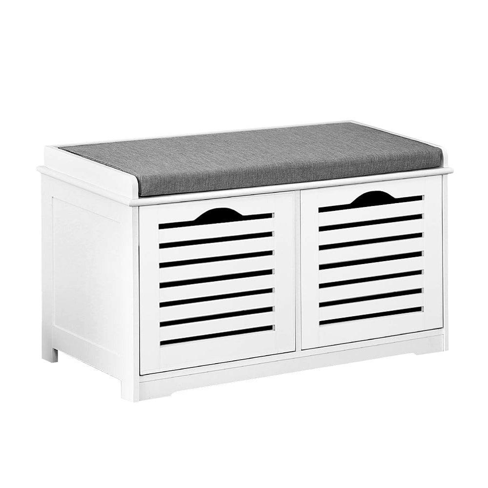 Artiss Fabric Shoe Bench with Drawers - White & Grey - John Cootes