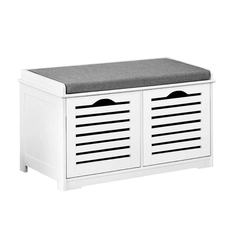 Artiss Fabric Shoe Bench with Drawers - White & Grey - John Cootes