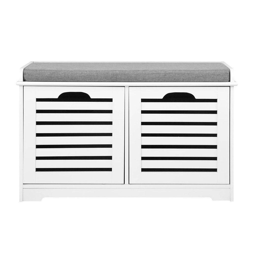 Artiss Fabric Shoe Bench with Drawers - White & Grey - John Cootes