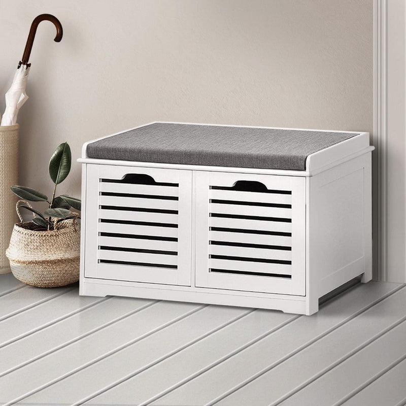 Artiss Fabric Shoe Bench with Drawers - White & Grey - John Cootes