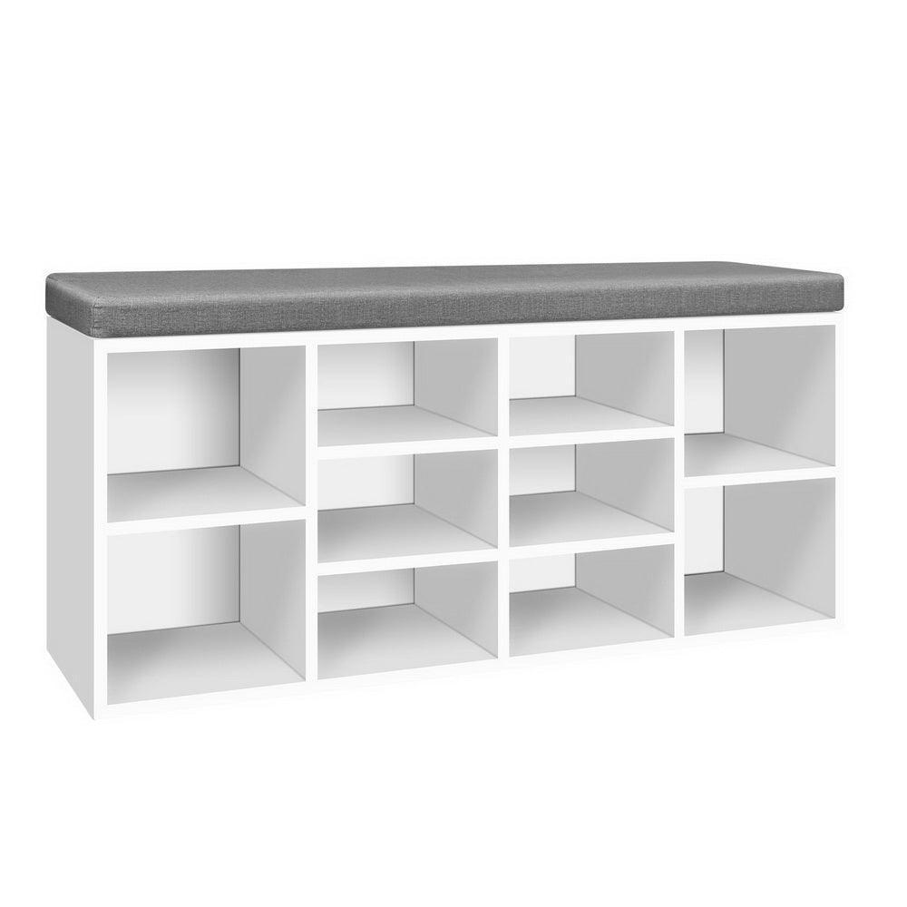 Artiss Fabric Shoe Bench with Storage Cubes - White - John Cootes