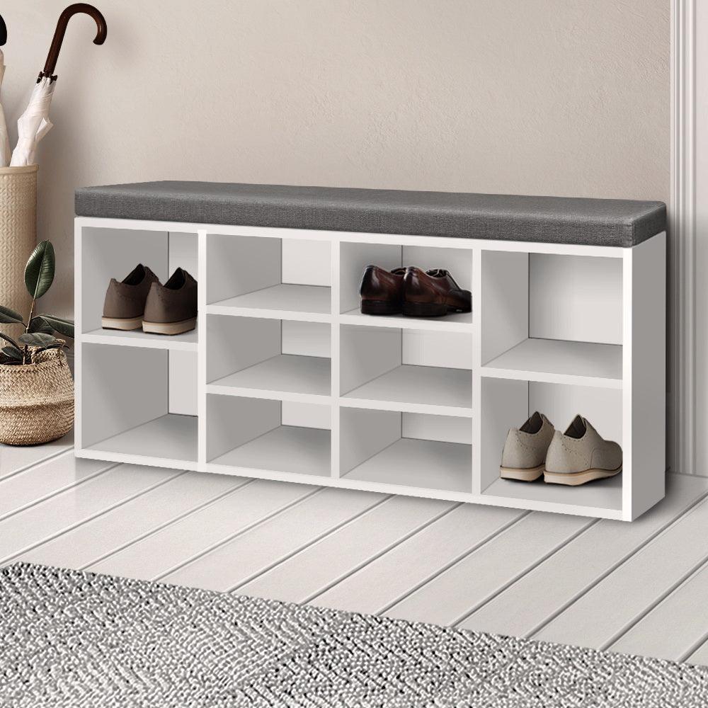 Artiss Fabric Shoe Bench with Storage Cubes - White - John Cootes