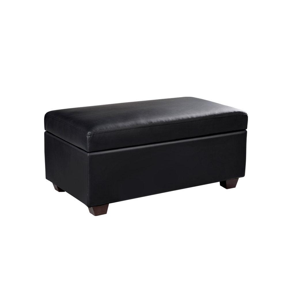 Artiss Faux PU Leather Storage Ottoman - Black - John Cootes