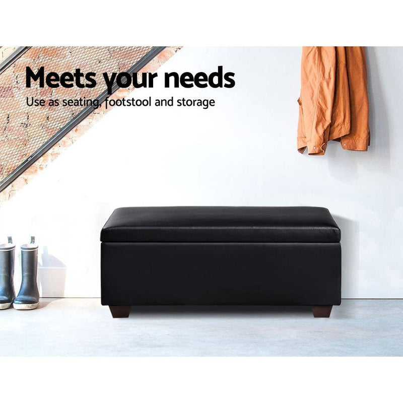 Artiss Faux PU Leather Storage Ottoman - Black - John Cootes