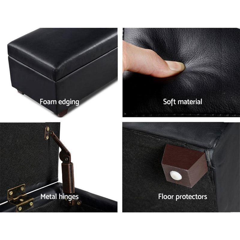 Artiss Faux PU Leather Storage Ottoman - Black - John Cootes