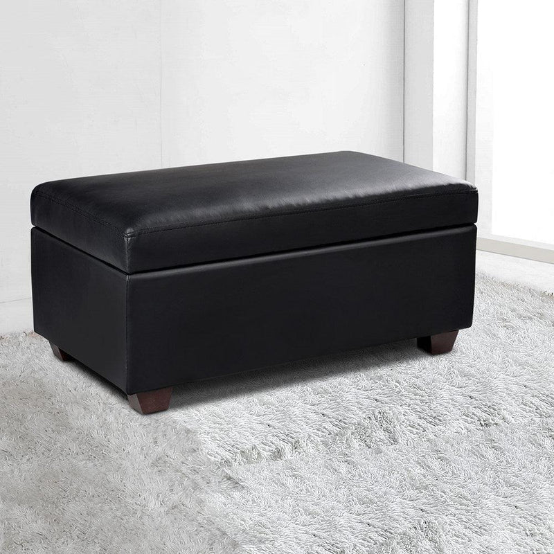 Artiss Faux PU Leather Storage Ottoman - Black - John Cootes