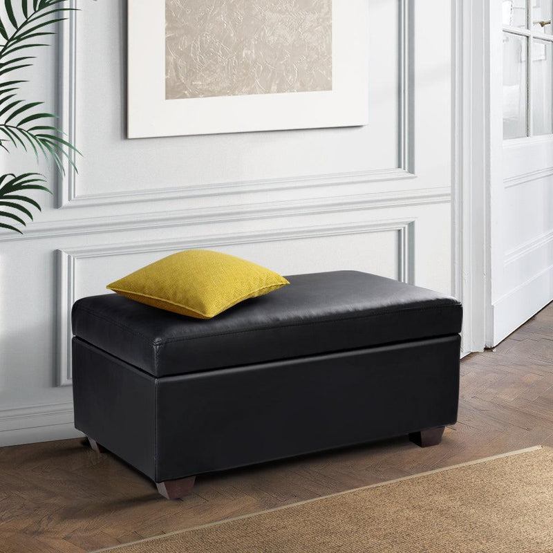 Artiss Faux PU Leather Storage Ottoman - Black - John Cootes