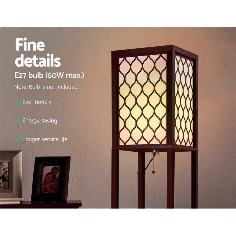 Artiss Floor Lamp LED Storage Shelf Standing Vintage Wood Light Reading Bedroom - John Cootes