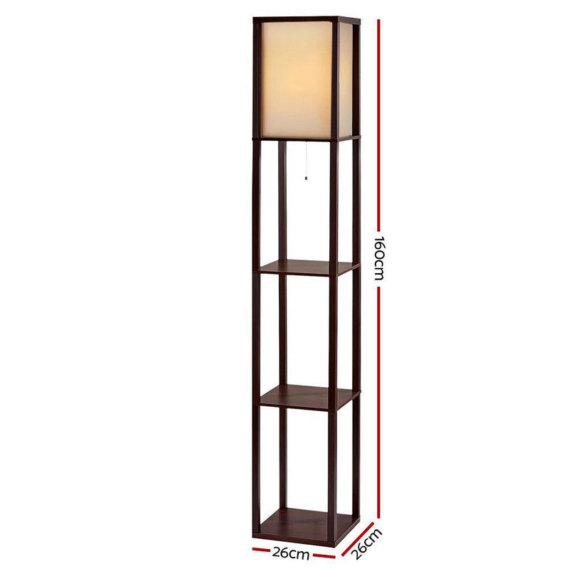 Artiss Floor Lamp Vintage Reding Light Stand Wood Shelf Storage Organizer Home - John Cootes