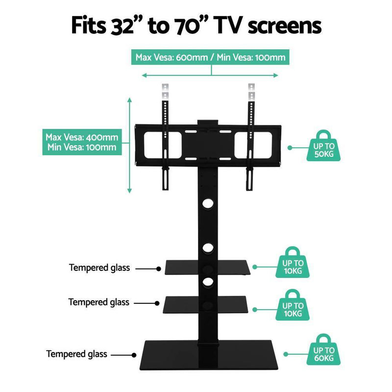 Artiss Floor TV Stand Bracket Mount Swivel Height Adjustable 32 to 70 Inch Black - John Cootes