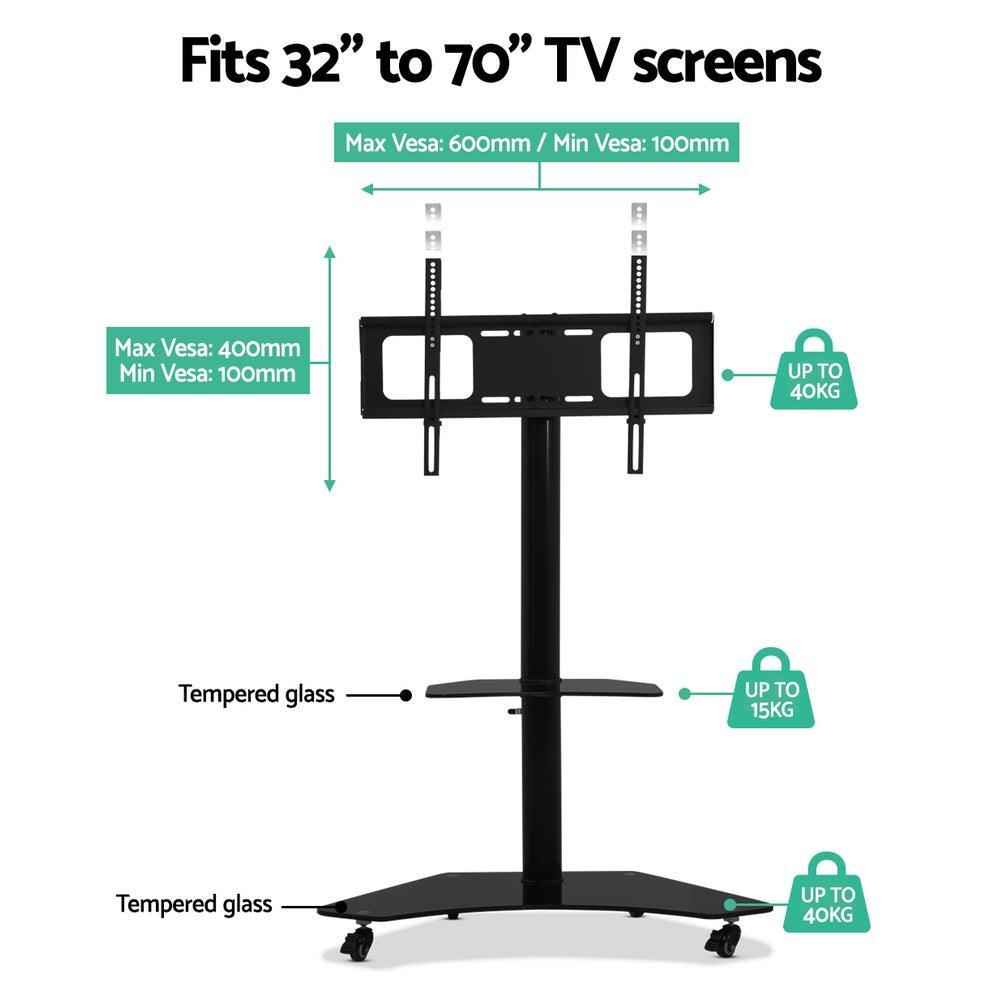 Artiss Floor TV Stand Brakcket Mount Swivel Height Adjustable 32 to 70 Inch Black - John Cootes