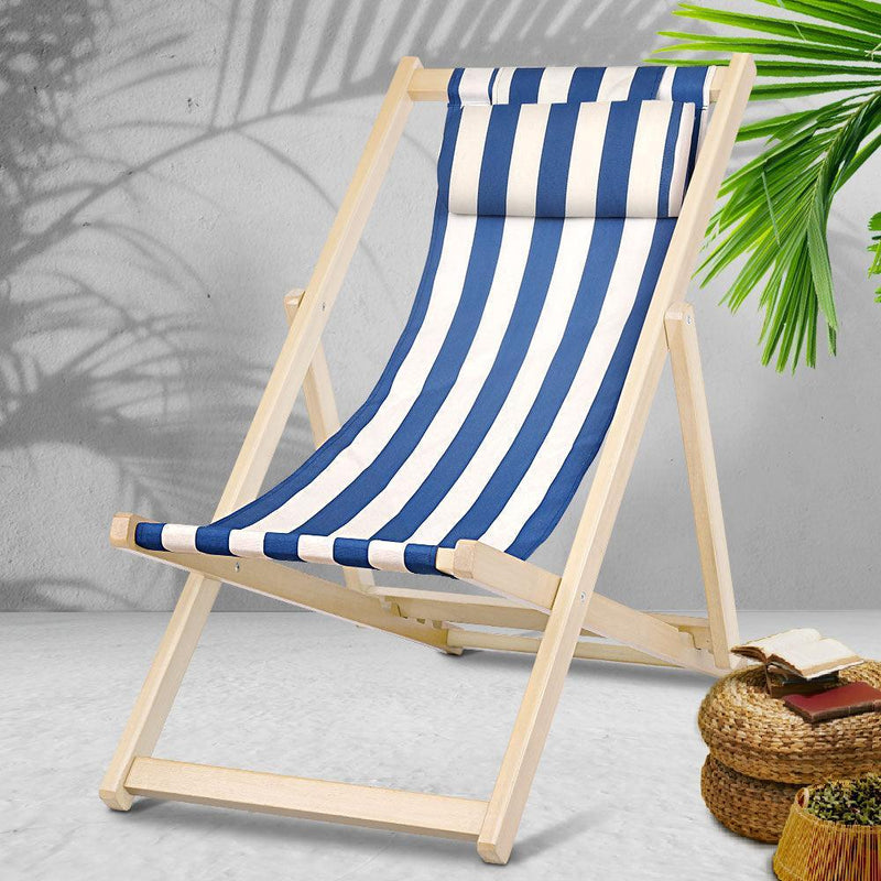 Artiss Fodable Beach Sling Chair - Blue & White - John Cootes