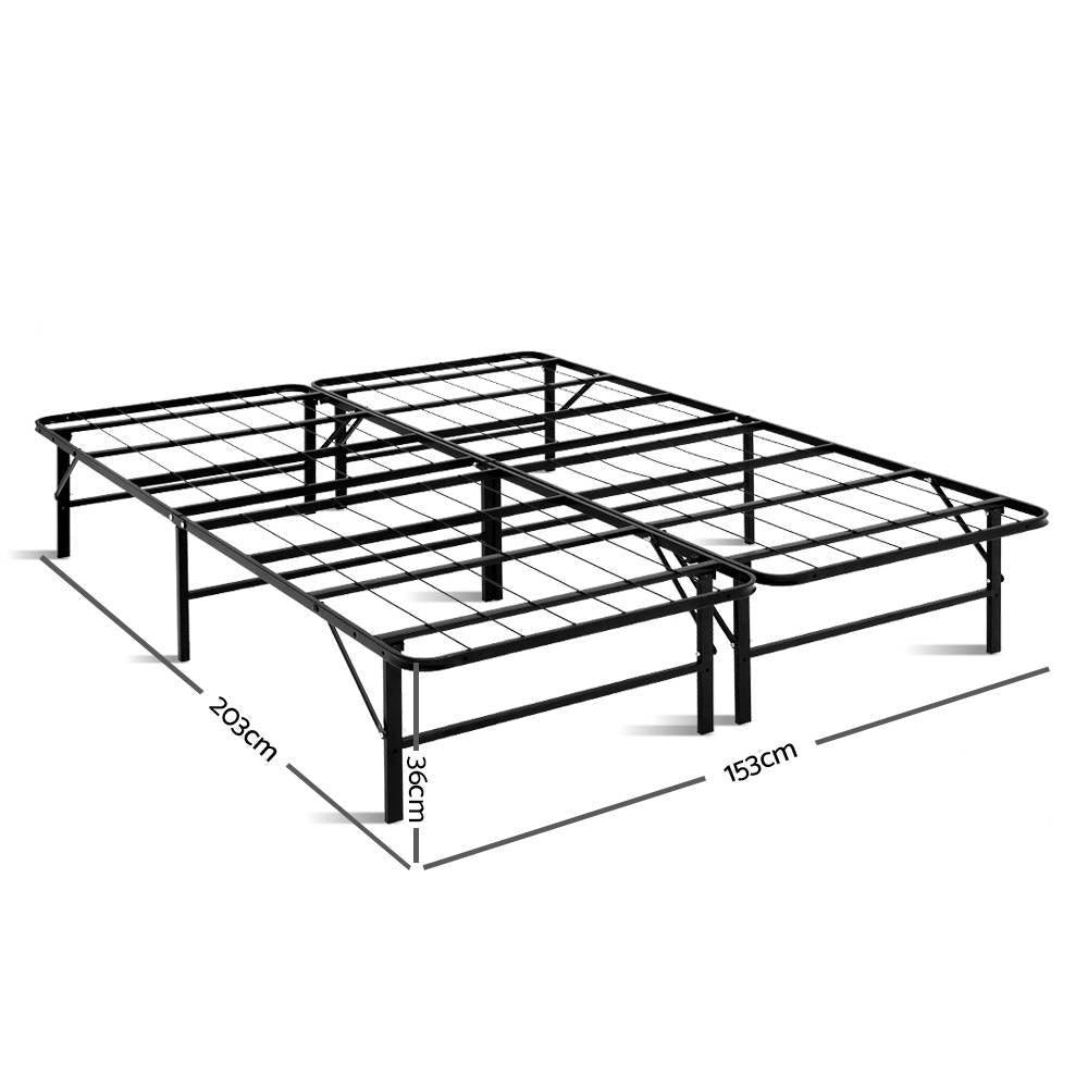 Artiss Folding Queen Metal Bed Frame - Black - John Cootes