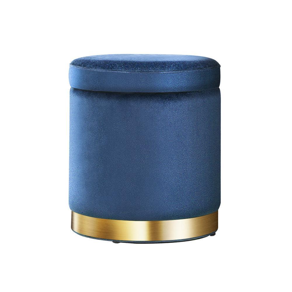 Artiss Foot Stool Round Velvet Storage Ottoman Foot Rest Pouffe Footstool Navy - John Cootes