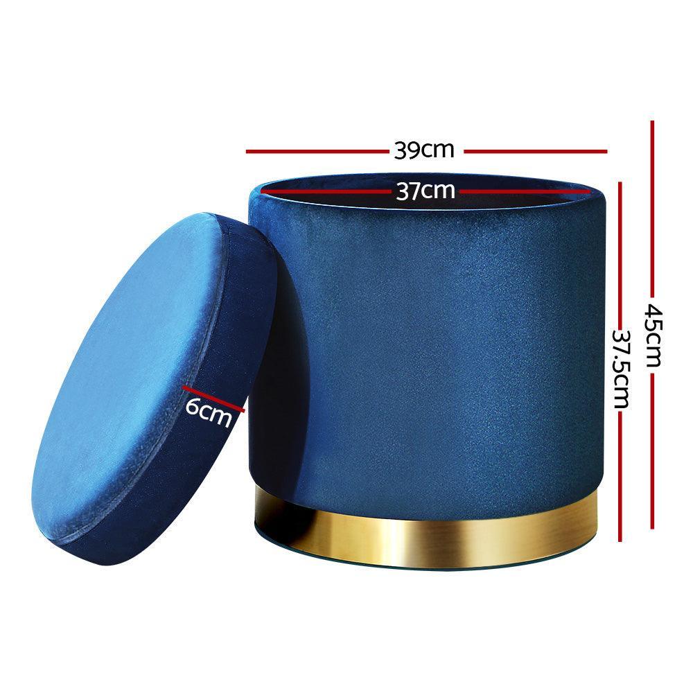 Artiss Foot Stool Round Velvet Storage Ottoman Foot Rest Pouffe Footstool Navy - John Cootes