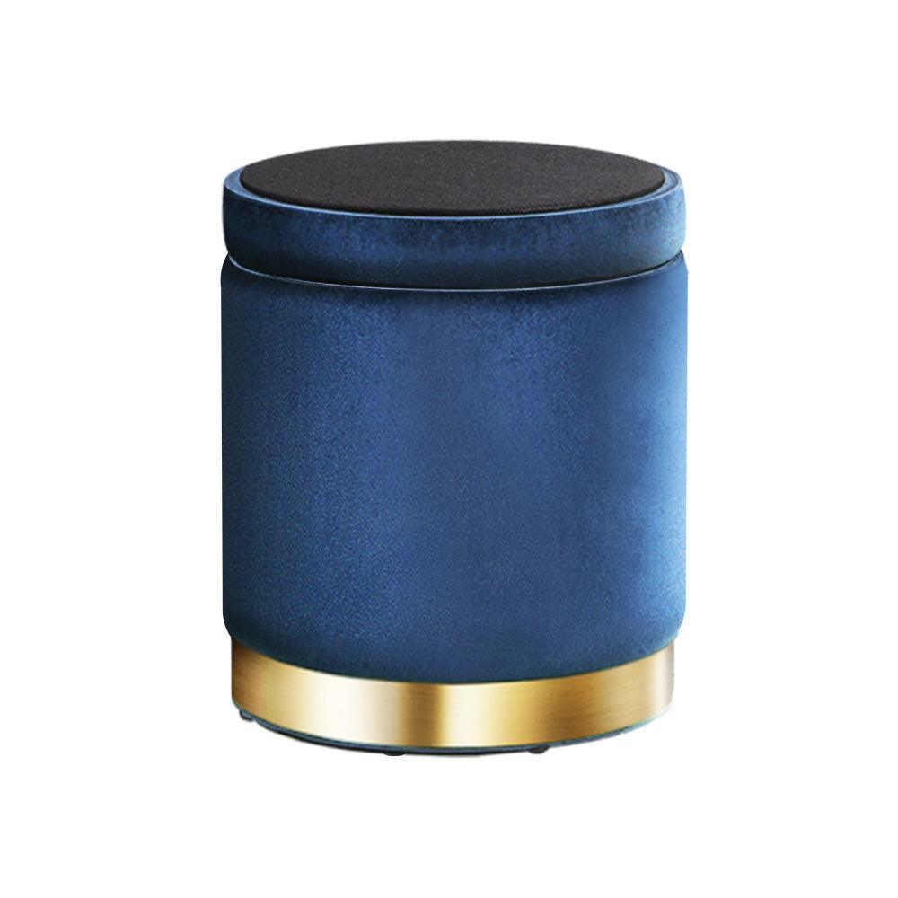 Artiss Foot Stool Round Velvet Storage Ottoman Foot Rest Pouffe Footstool Navy - John Cootes