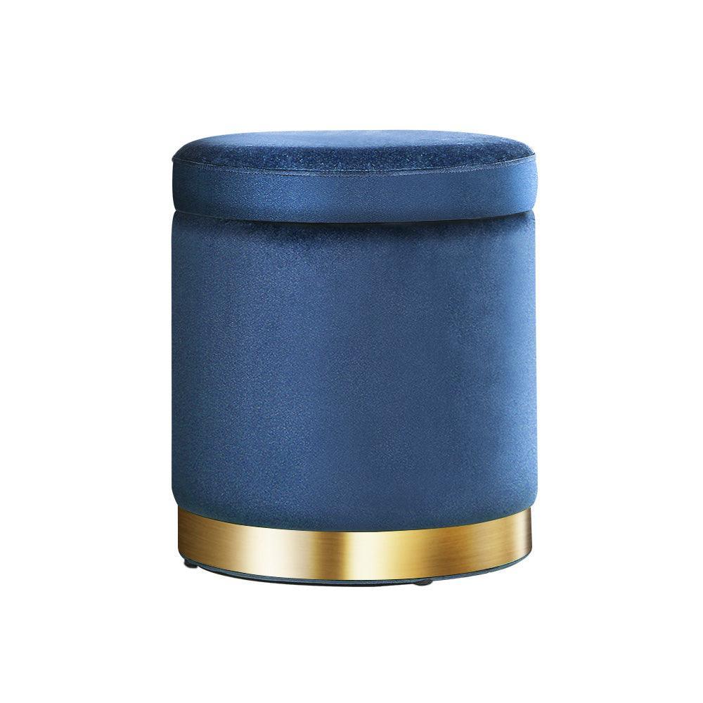 Artiss Foot Stool Round Velvet Storage Ottoman Foot Rest Pouffe Footstool Navy - John Cootes