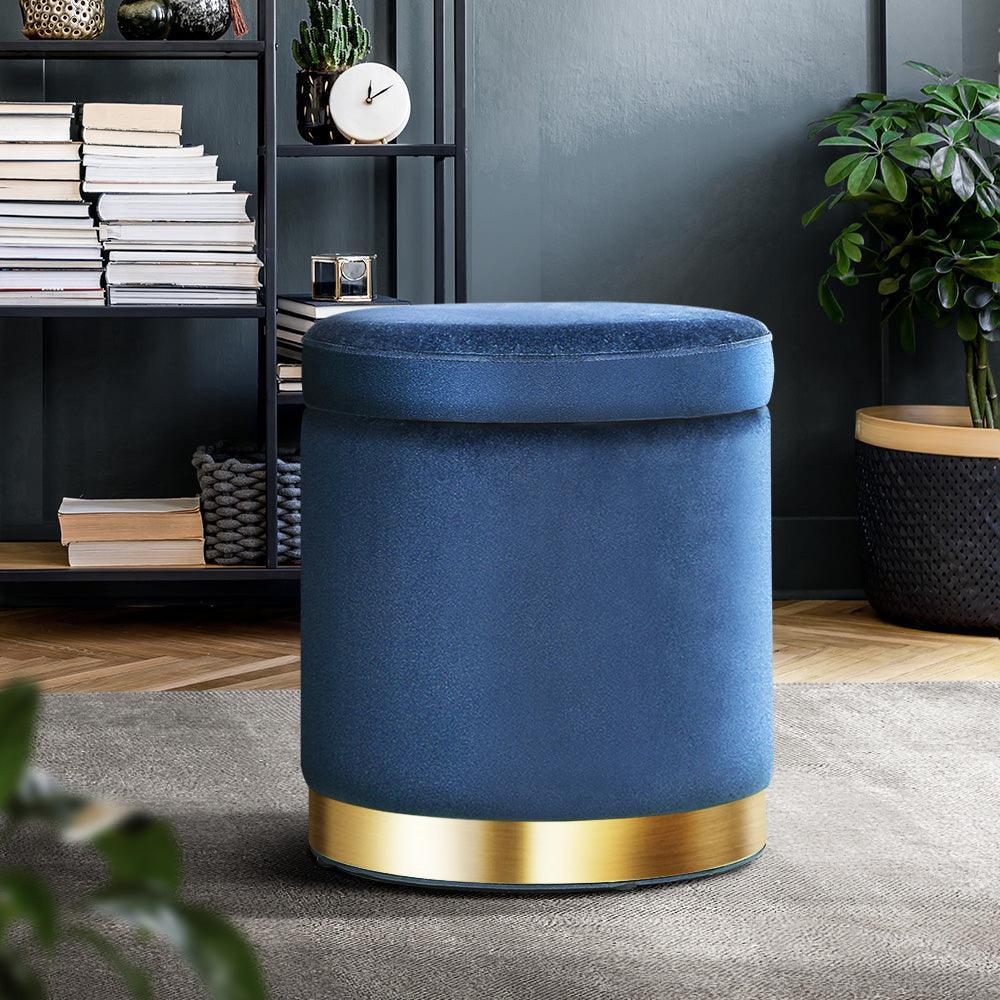 Artiss Foot Stool Round Velvet Storage Ottoman Foot Rest Pouffe Footstool Navy - John Cootes