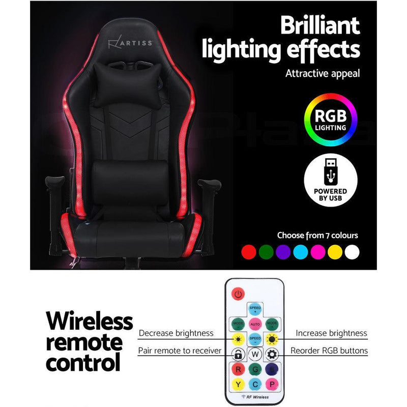 Artiss Gaming Office Chair RGB LED Lights Computer Desk Chair Home Work Chairs - John Cootes