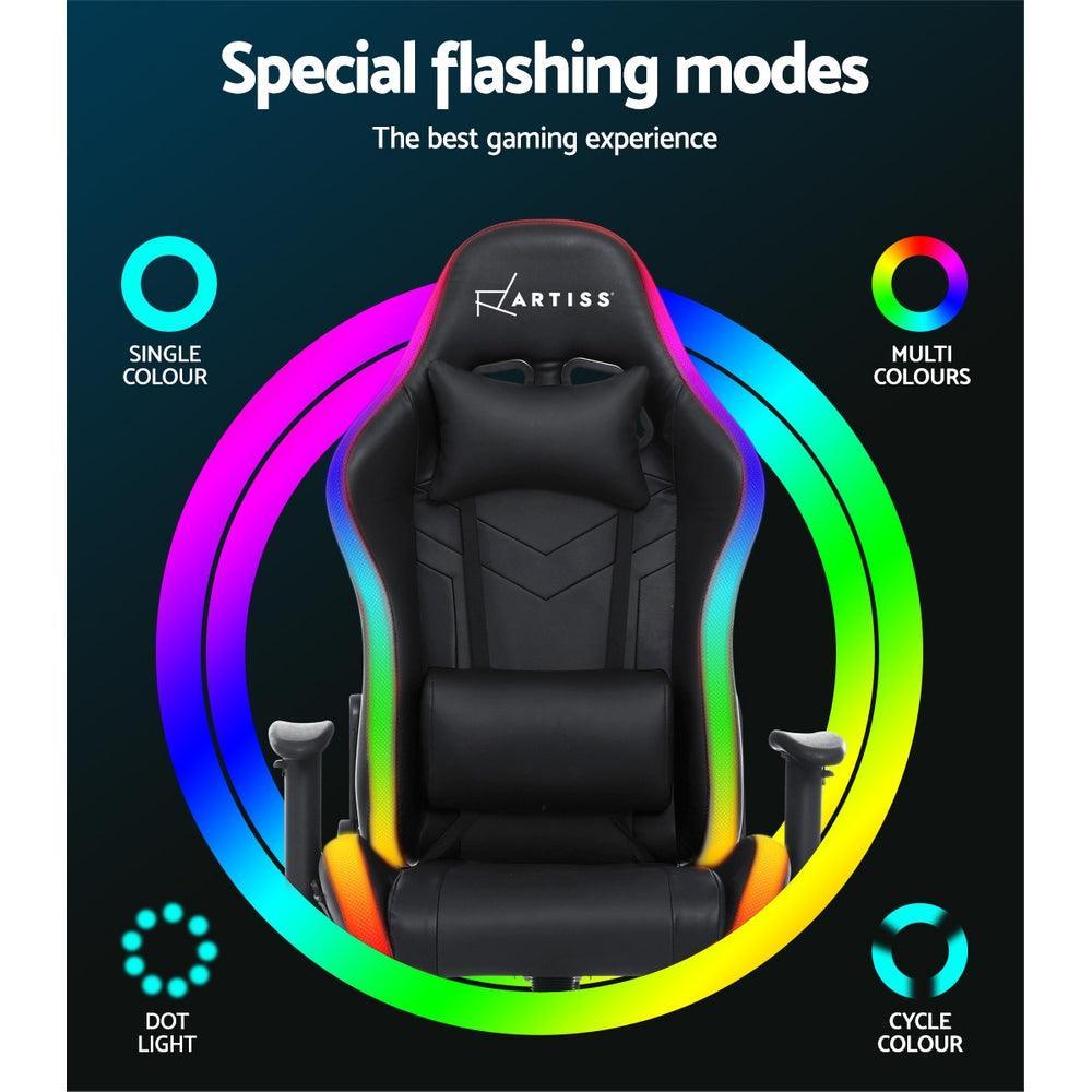 Artiss Gaming Office Chair RGB LED Lights Computer Desk Chair Home Work Chairs - John Cootes