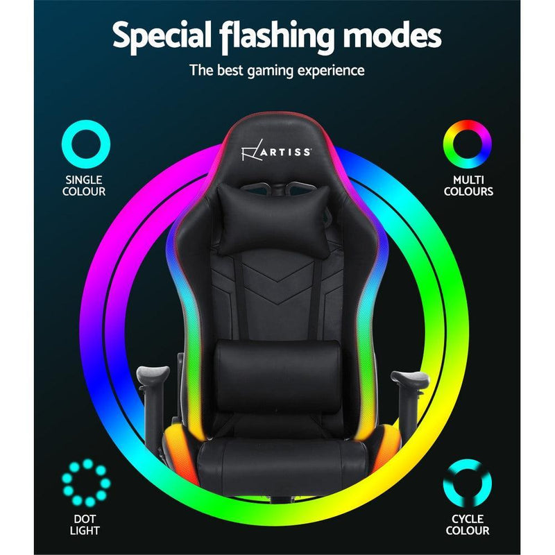 Artiss Gaming Office Chair RGB LED Lights Computer Desk Chair Home Work Chairs - John Cootes