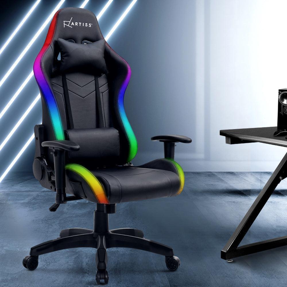 Artiss Gaming Office Chair RGB LED Lights Computer Desk Chair Home Work Chairs - John Cootes