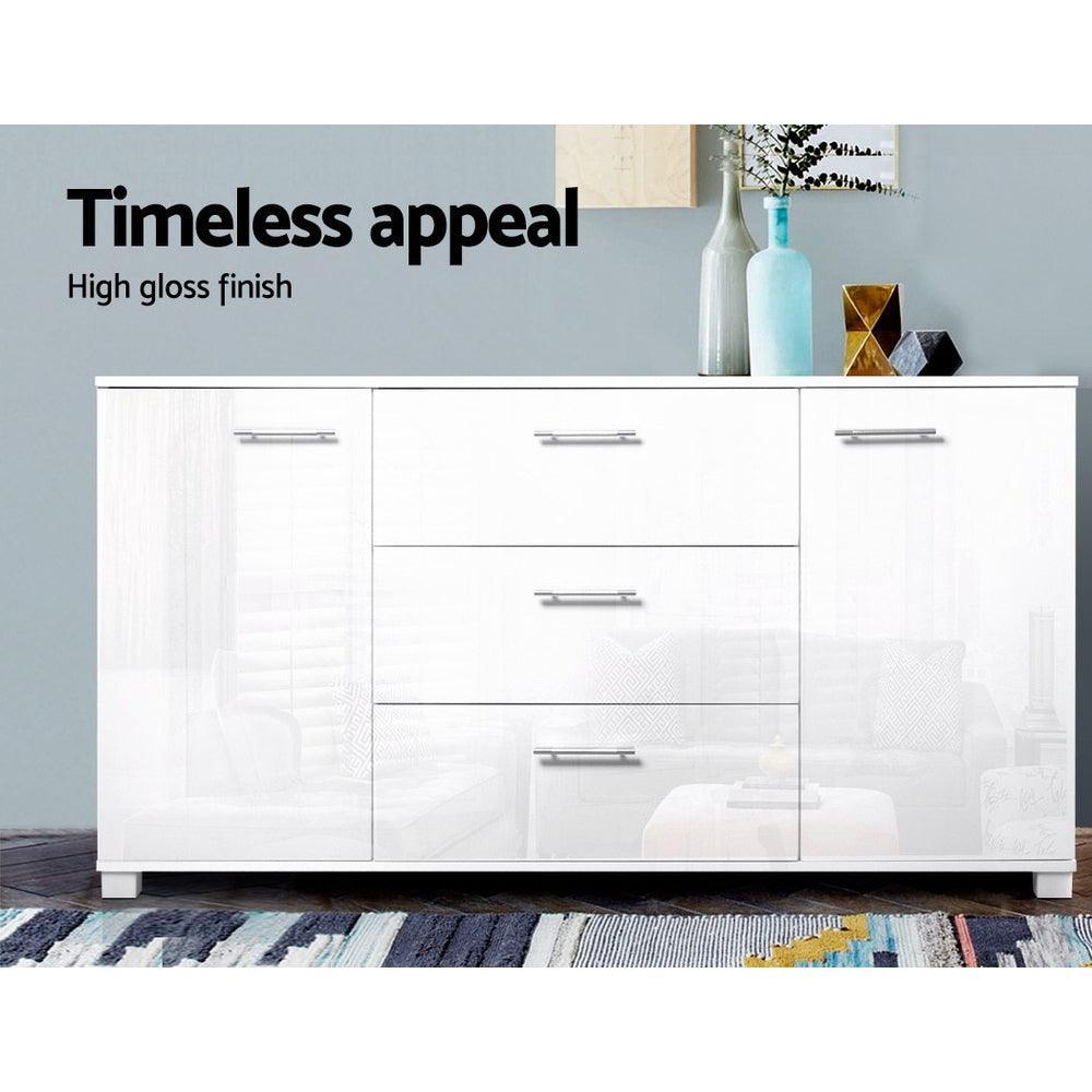 Artiss High Gloss Sideboard Storage Cabinet Cupboard - White - John Cootes