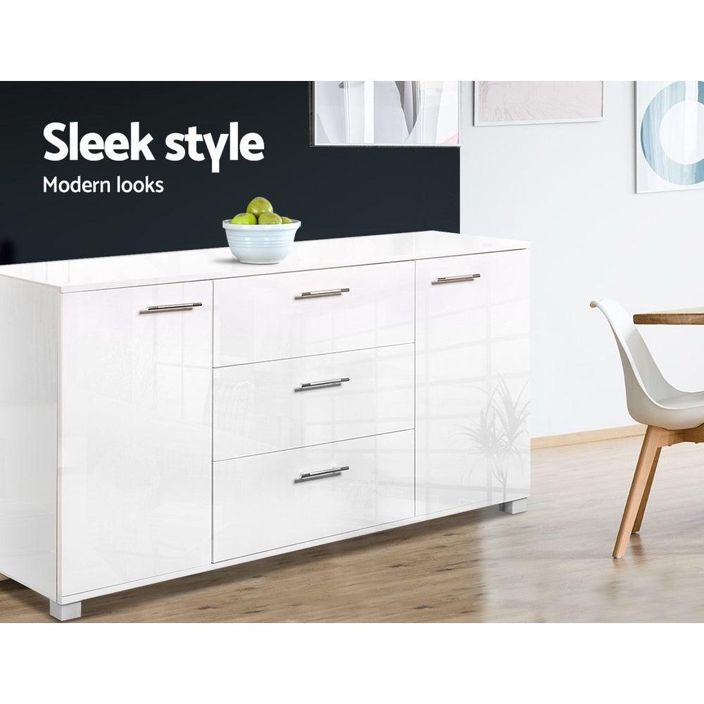 Artiss High Gloss Sideboard Storage Cabinet Cupboard - White - John Cootes