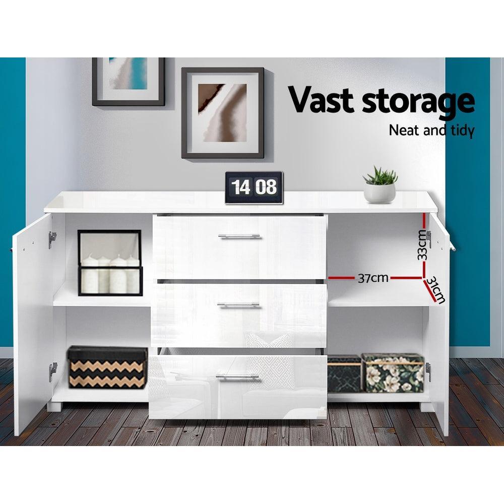 Artiss High Gloss Sideboard Storage Cabinet Cupboard - White - John Cootes