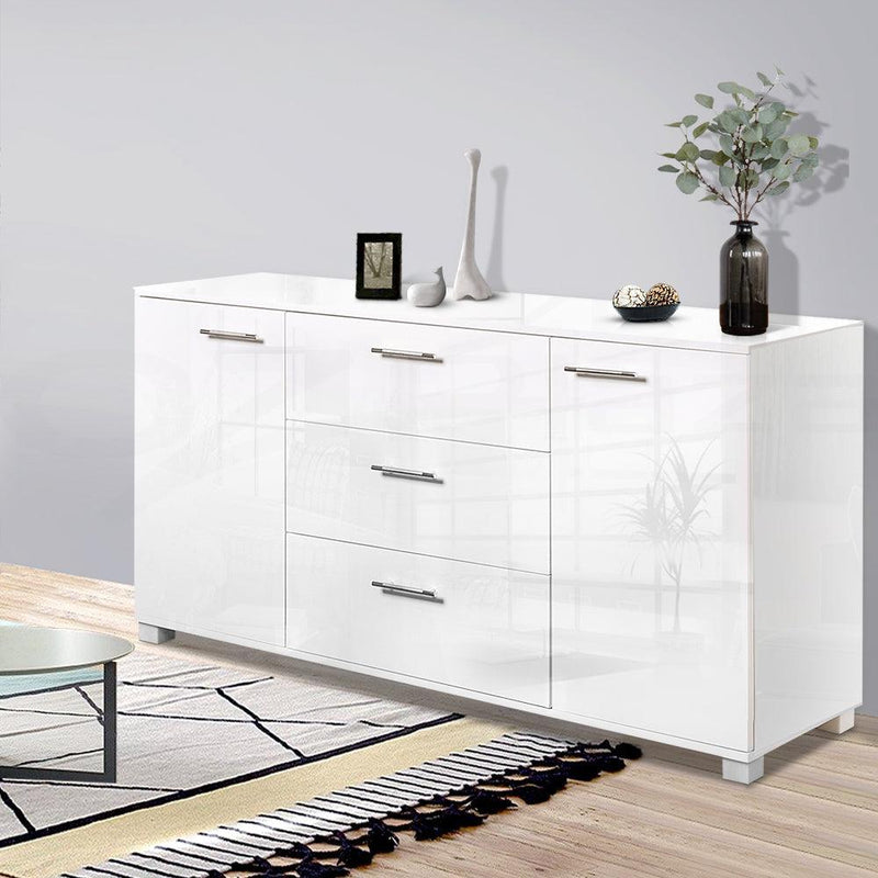 Artiss High Gloss Sideboard Storage Cabinet Cupboard - White - John Cootes