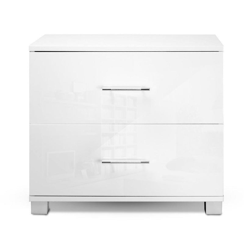 Artiss High Gloss Two Drawers Bedside Table - White - John Cootes