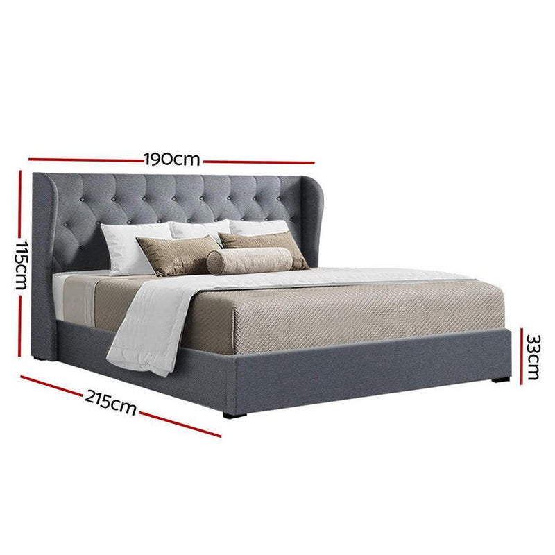 Artiss Issa Bed Frame Fabric Gas Lift Storage - Grey King - John Cootes