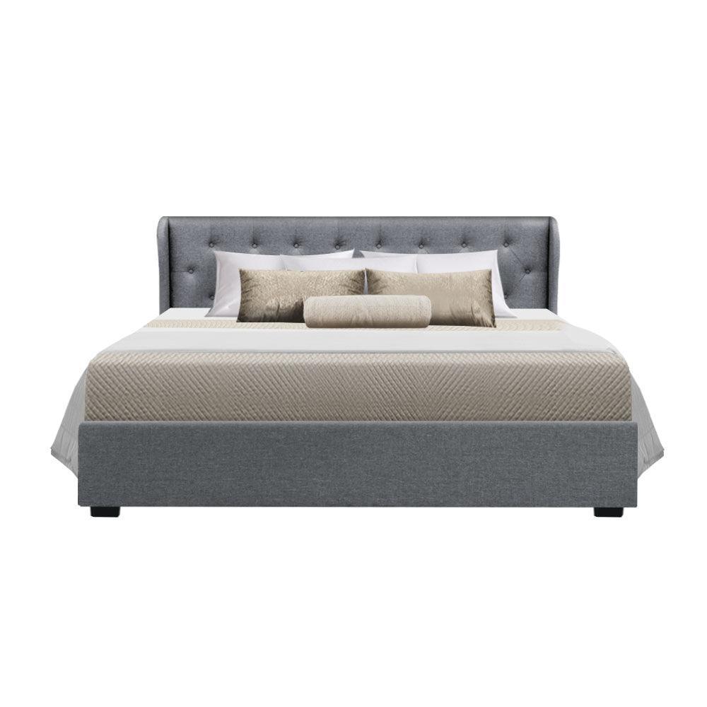 Artiss Issa Bed Frame Fabric Gas Lift Storage - Grey King - John Cootes