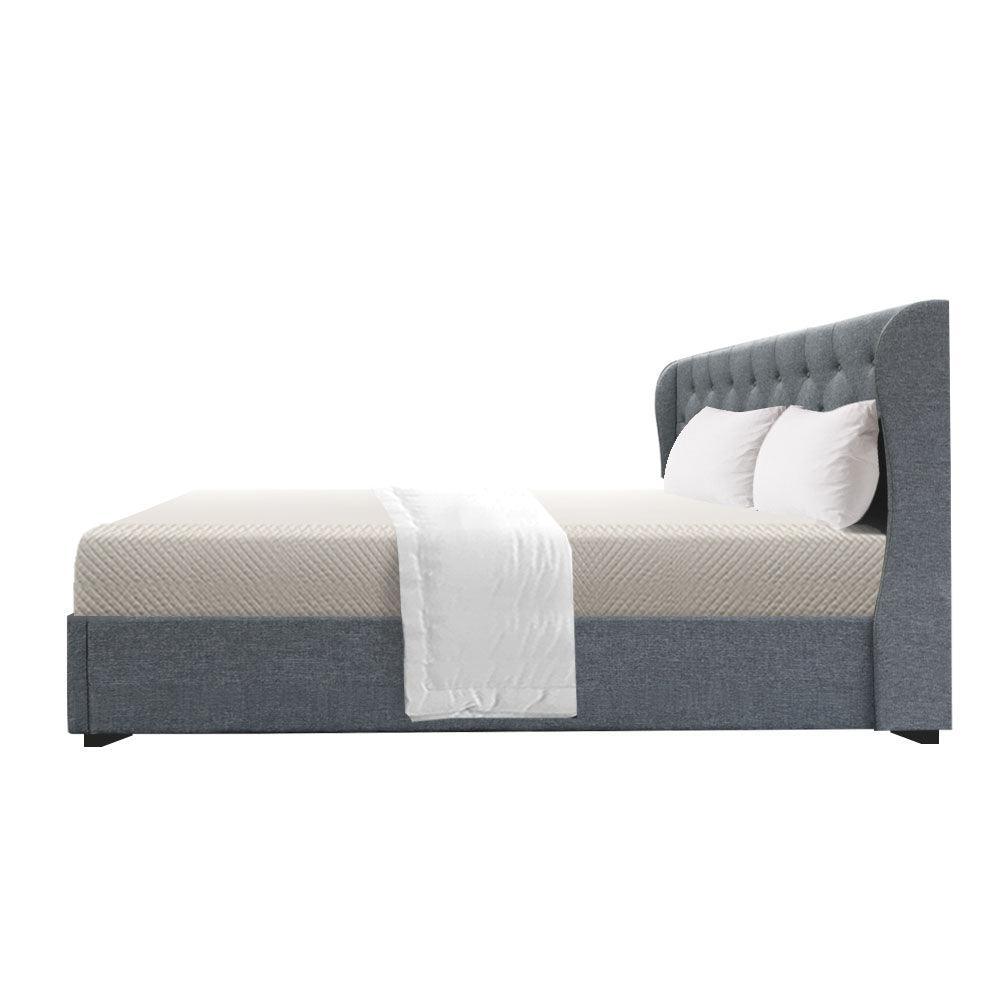 Artiss Issa Bed Frame Fabric Gas Lift Storage - Grey King - John Cootes