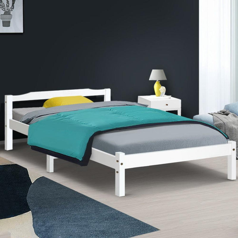 Artiss King Single Size Wooden Bed Frame Mattress Base Timber Platform White - John Cootes
