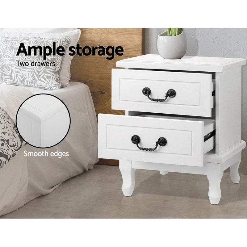 Artiss KUBI Bedside Tables 2 Drawers Side Table French Nightstand Storage Cabinet - John Cootes