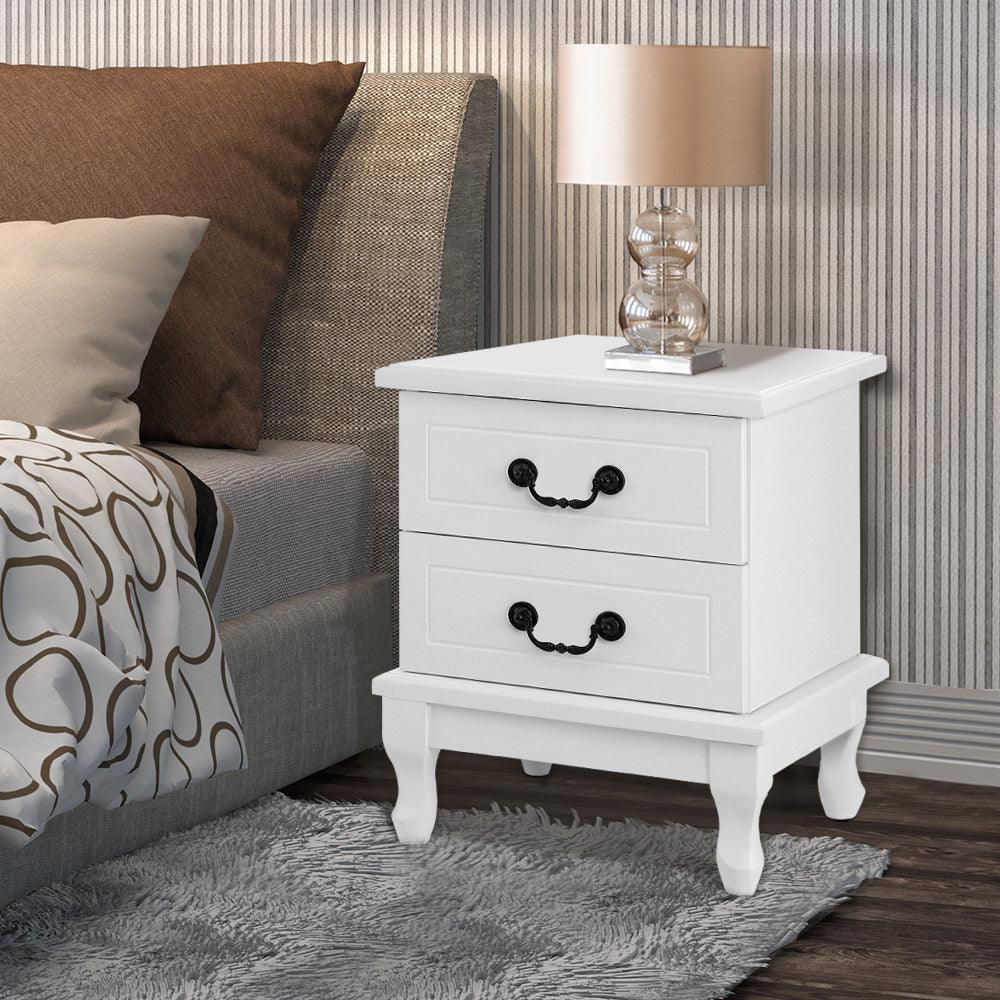 Artiss KUBI Bedside Tables 2 Drawers Side Table French Nightstand Storage Cabinet - John Cootes