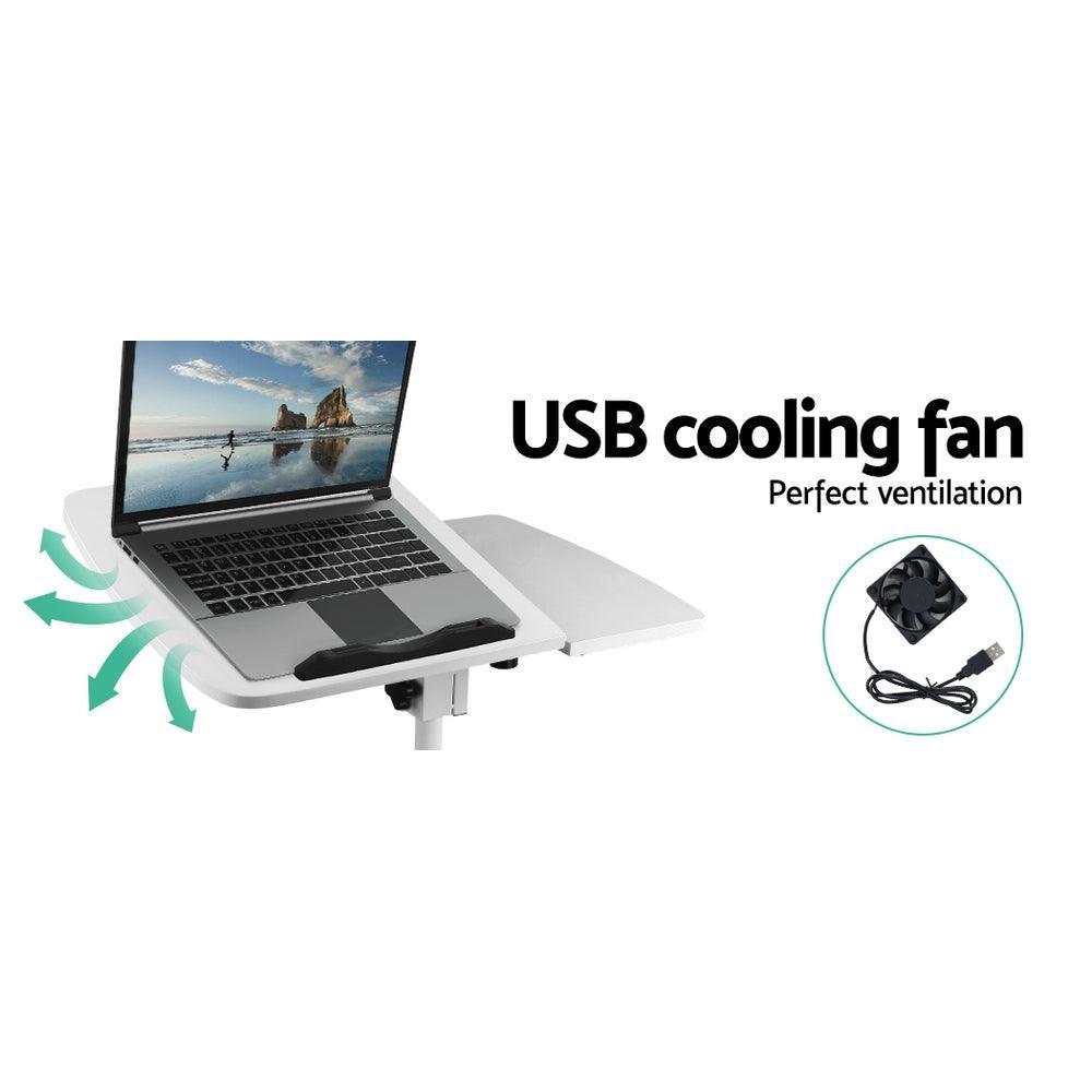 Artiss Laptop Table Desk Adjustable Stand With Fan - White - John Cootes