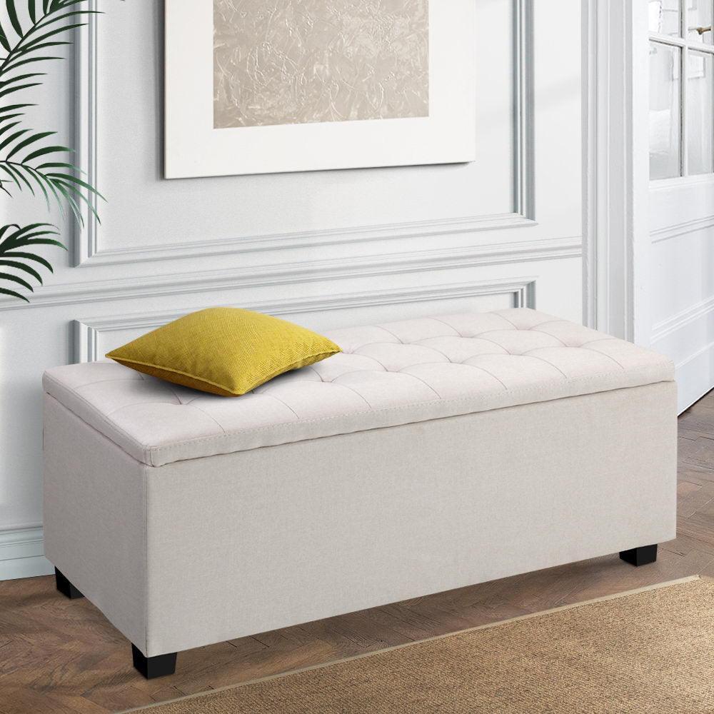 Artiss Large Fabric Storage Ottoman - Beige - John Cootes