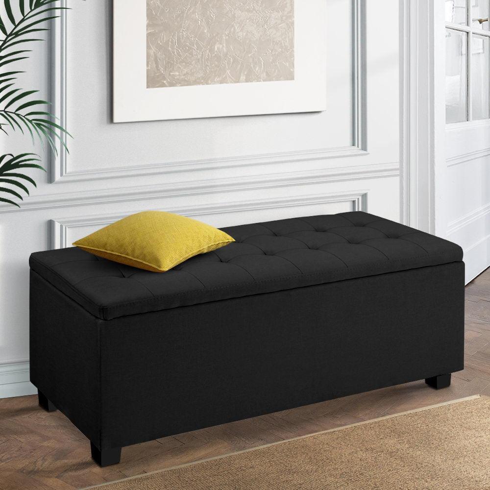 Artiss Large Fabric Storage Ottoman - Black - John Cootes