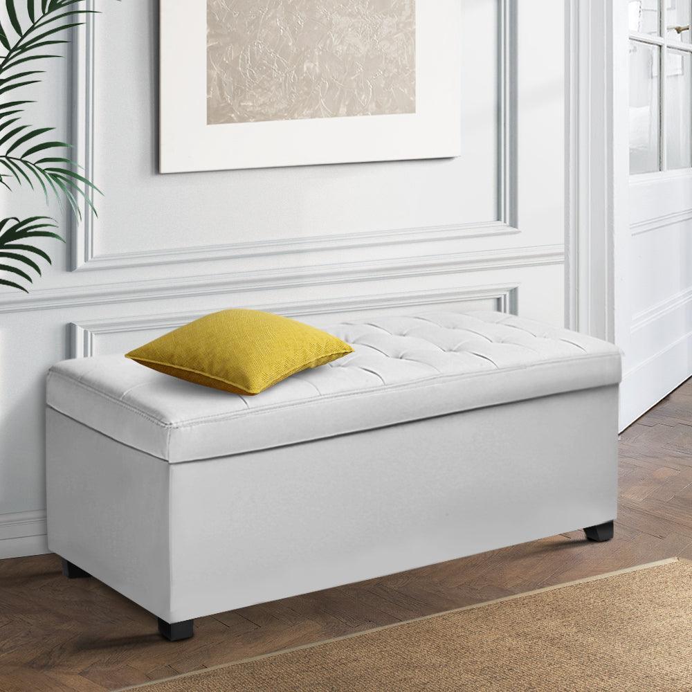 Artiss Large PU Leather Storage Ottoman - White - John Cootes