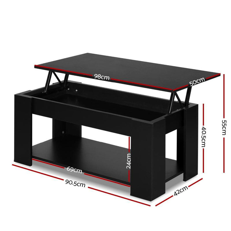Artiss Lift Up Top Coffee Table Storage Shelf Black - John Cootes