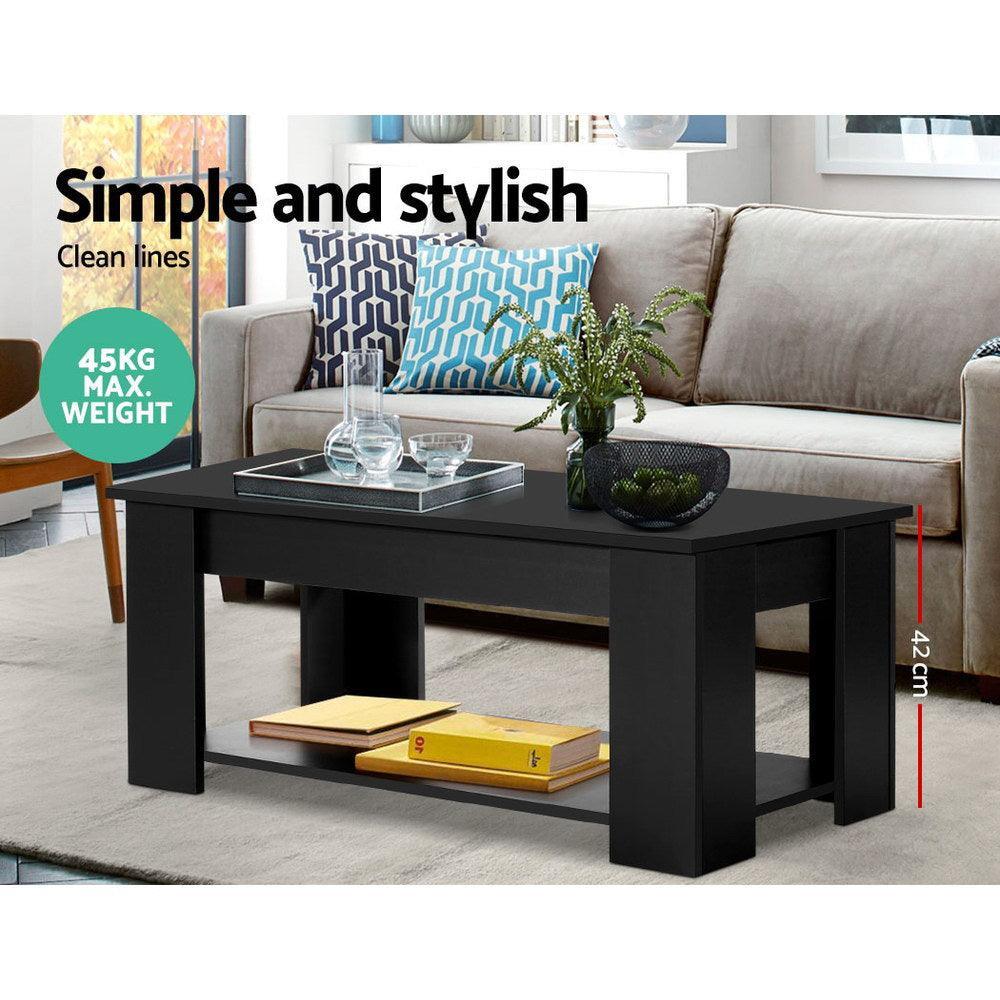 Artiss Lift Up Top Coffee Table Storage Shelf Black - John Cootes