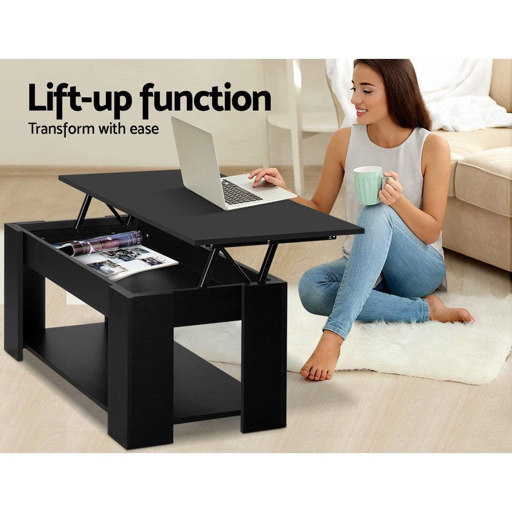 Artiss Lift Up Top Coffee Table Storage Shelf Black - John Cootes