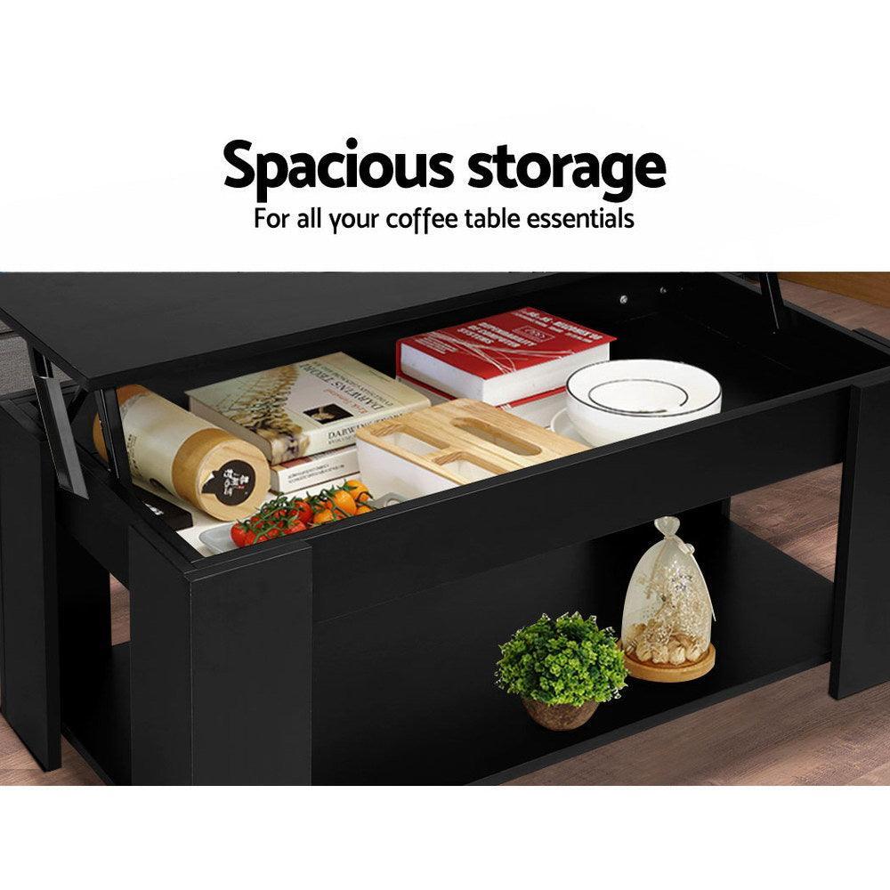 Artiss Lift Up Top Coffee Table Storage Shelf Black - John Cootes