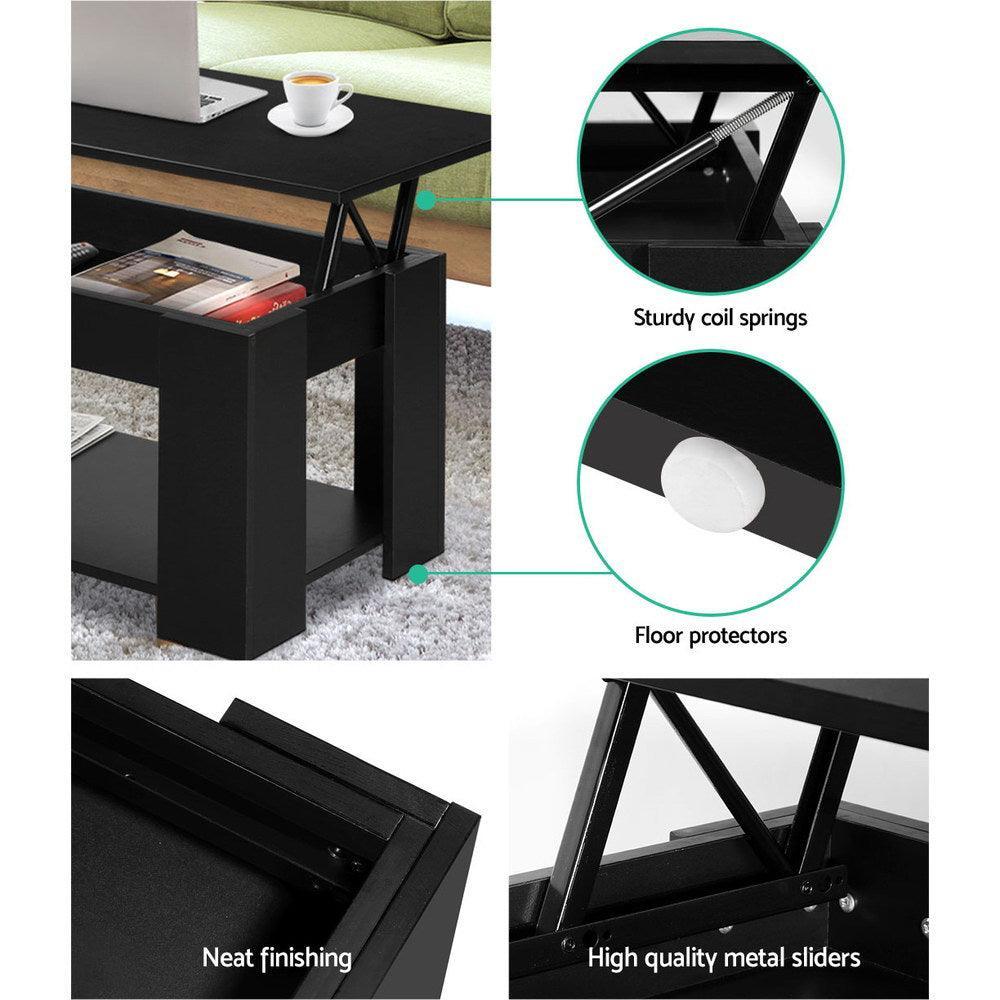 Artiss Lift Up Top Coffee Table Storage Shelf Black - John Cootes