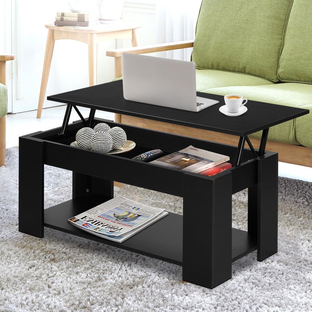 Artiss Lift Up Top Coffee Table Storage Shelf Black - John Cootes